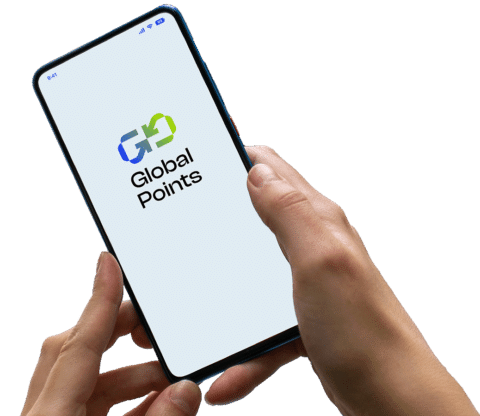 Hands held smartphone with globalpoints app